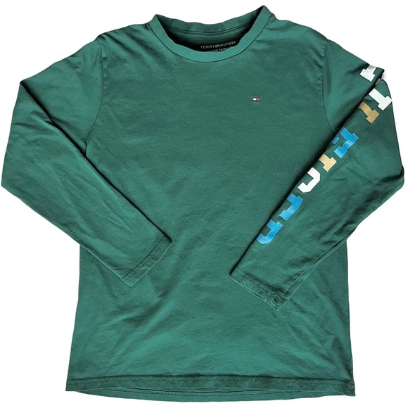 Tommy Hilfiger Size Large 16/18 Boys Dark Green Logo long sleeve shirt - Picture 1 of 5